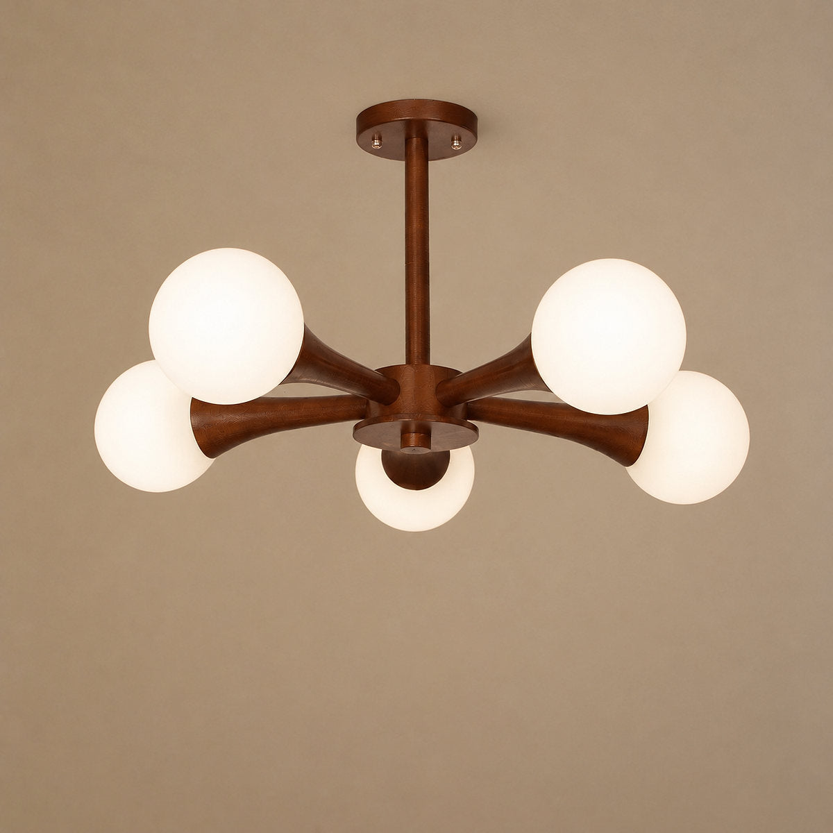 Tricolordeer Solid Wood & Opal Glass Chandelier