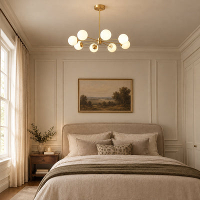 Frosted Glass Orb Brass Chandelier