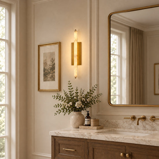 Tricolordeer 25-inch Alabaster Brass Cylindrical Sconce Pair