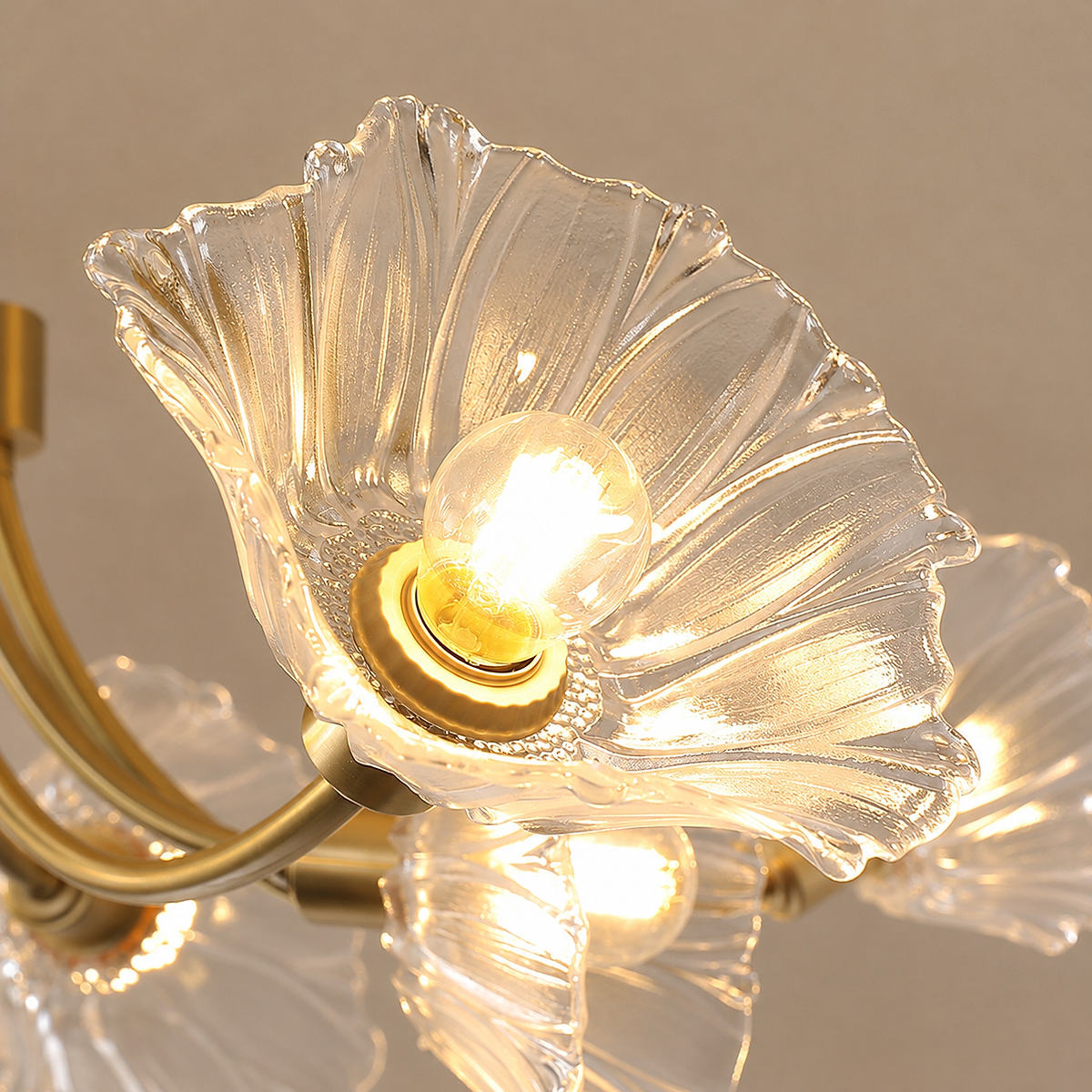 Sculptural Petal Glass Brass Chandelier