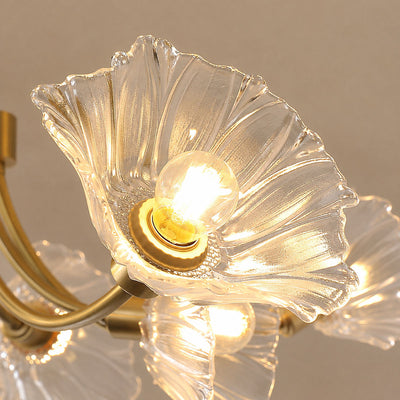 Sculptural Petal Glass Brass Chandelier