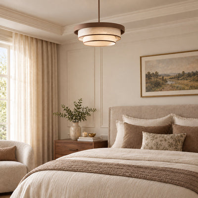 Sculptural Triple-Tiered Fabric Ring Pendant Lamp