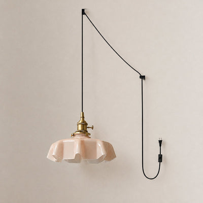 Pleated Glass Dome Swag Pendant Light