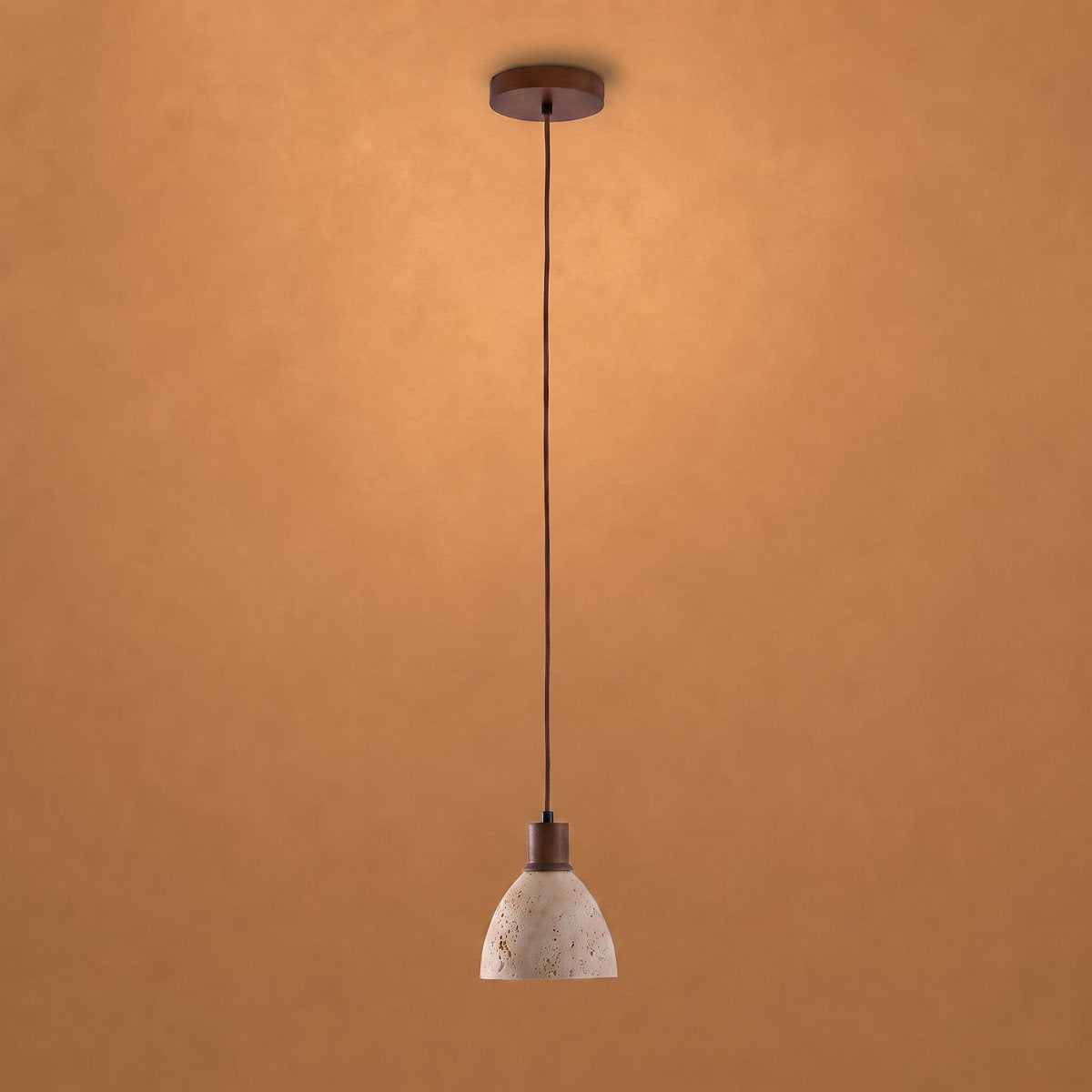 Nerio Pendant Light, 5.9-Inch x H 6.7-Inch, Dark walnut & Yellow Travertine for Dining Room & Living Room