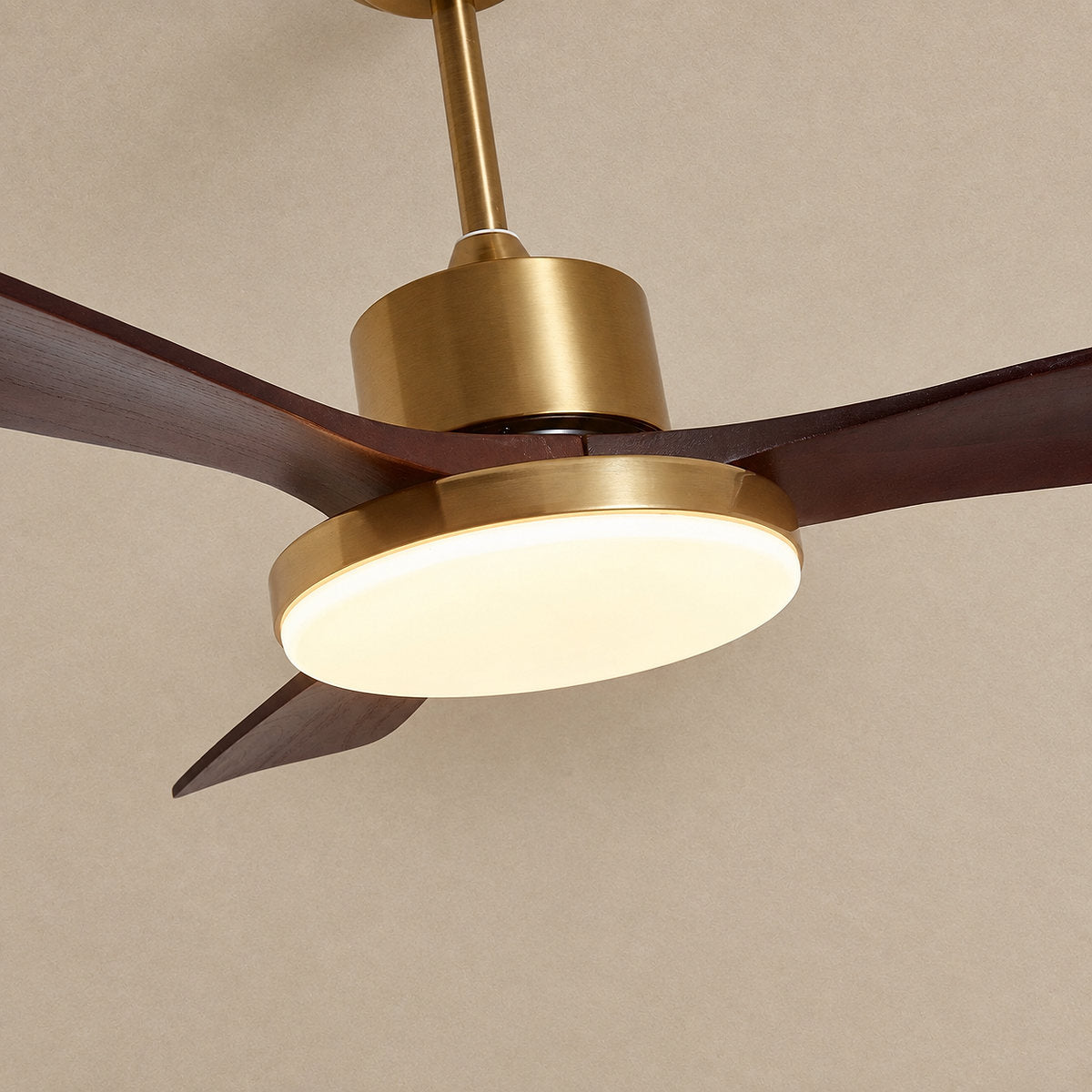 Aurevo Ceiling Fan Light, 36~52-Inch x H 15.7-Inch, Walnut Wood & Gold, Three-Color Light for Living Room