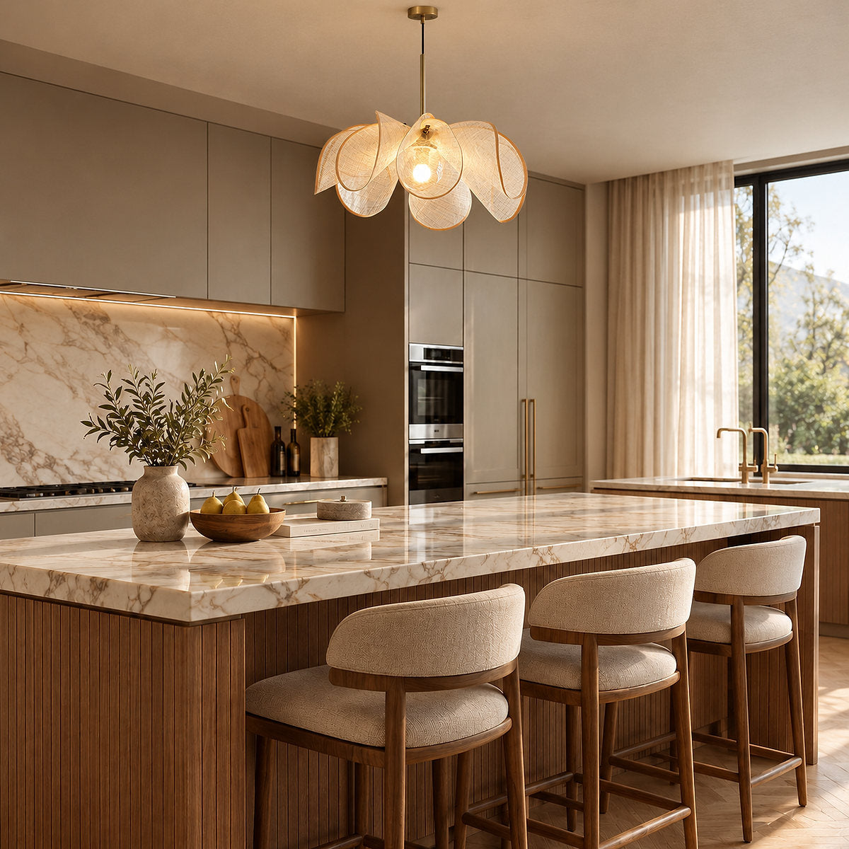 Woven Abaca Fiber Floral Pendant Lamp
