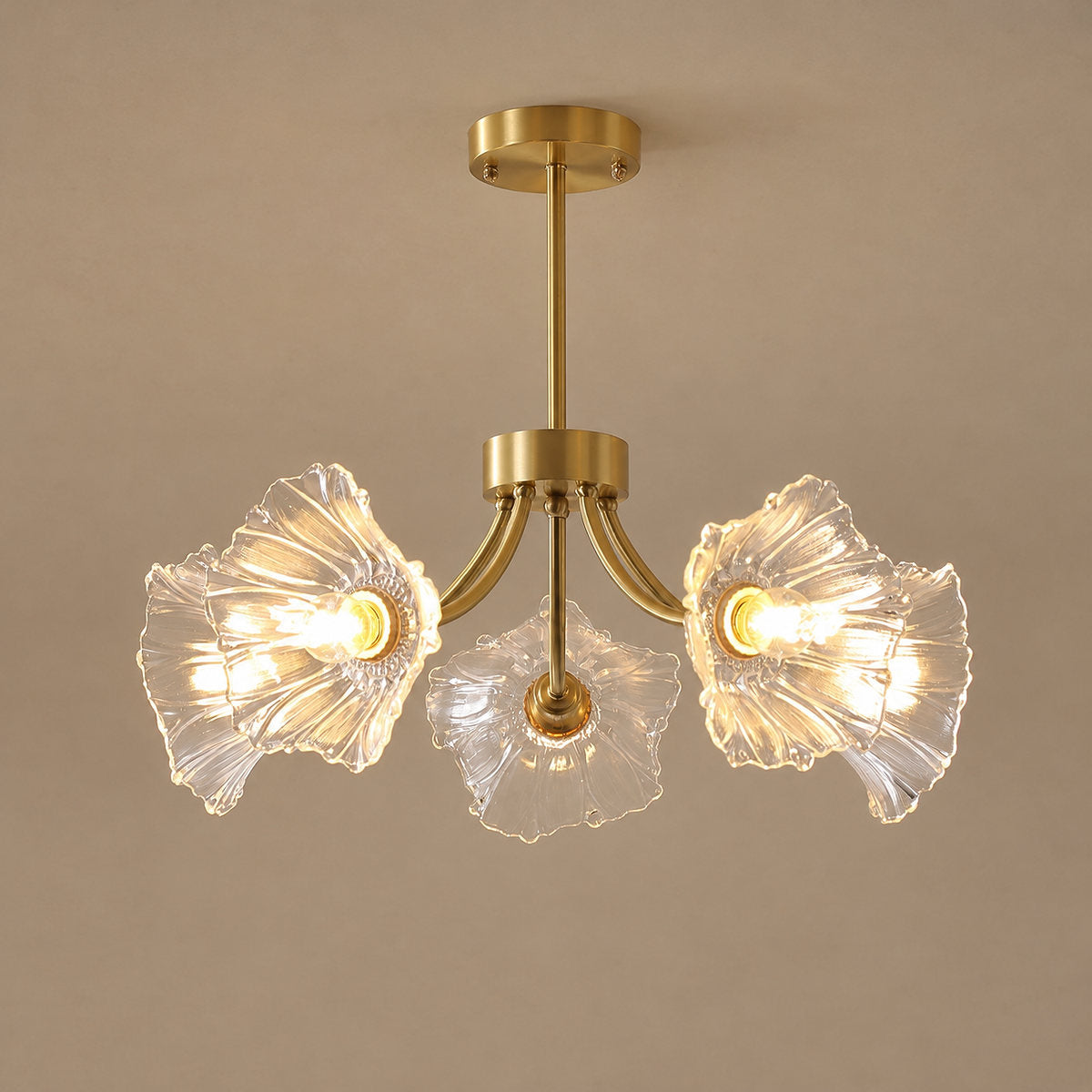 Sculptural Petal Glass Brass Chandelier