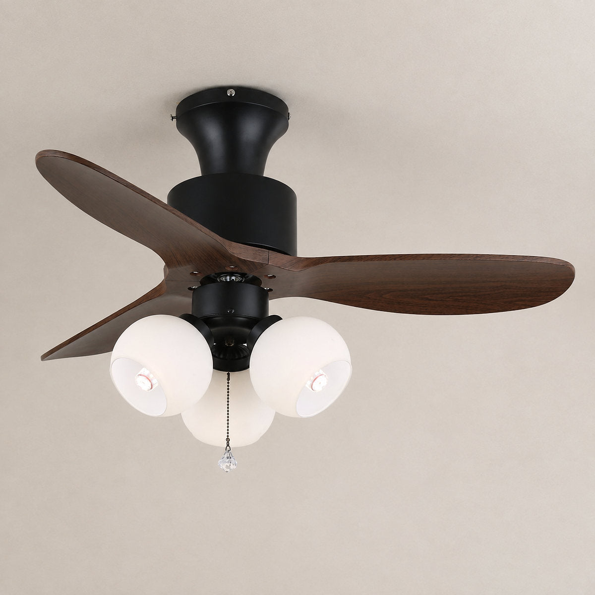 Lumo Orb Ceiling Fan Light, 36~42-Inch x H 11.8-Inch, Orange & Walnut Wood for Living Room