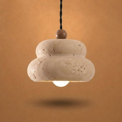 Walnut and Travertine Pendant Lamp Yellow Travertine for Dining Room & Living Room