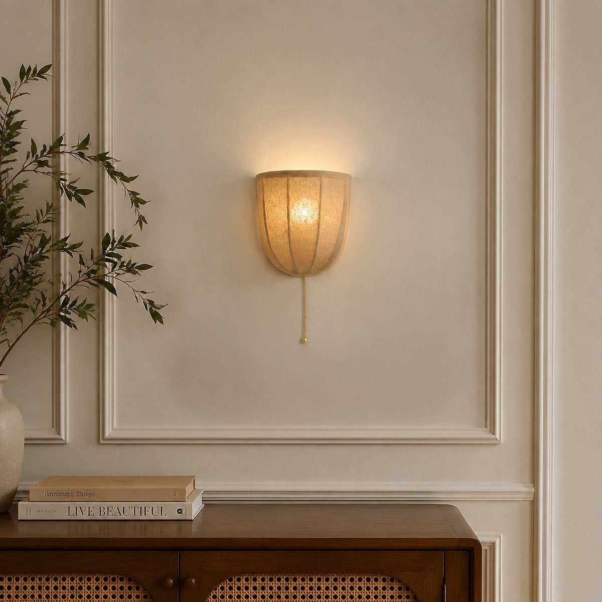 Sienna Linen Wall Lamp, 7.1-Inch x H 6.3-Inch, Beige for Living Room