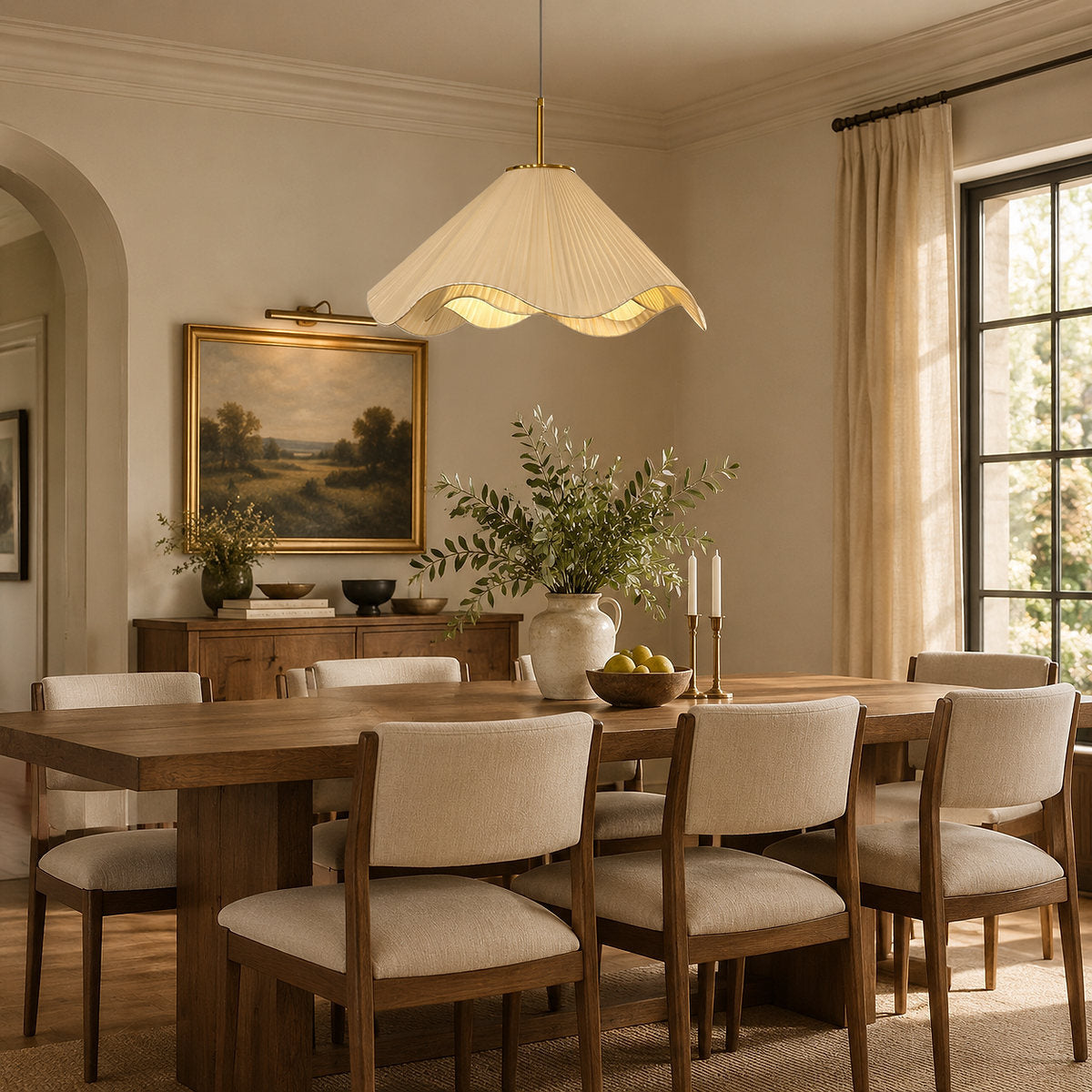 Elara Pendant Light, 15.7-Inch x H 59-Inch, Beige & Gold for Dining Room & Living Room