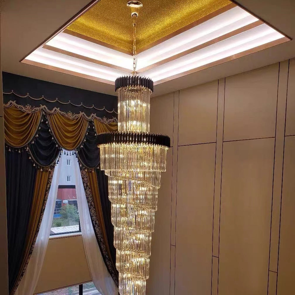 Classic Large Multi-layered Spiral Crystal Chandelier for Foyer/ Staircase