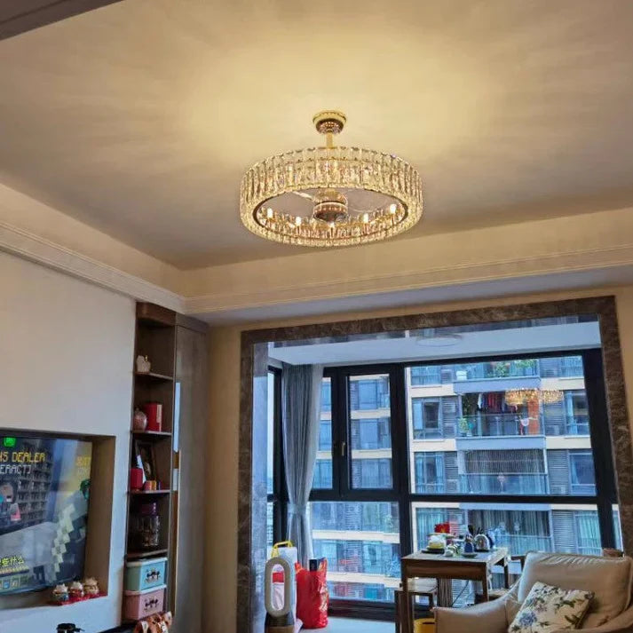 Modern Invisible Blade Fan Light Crystal Chandelier for Living/Dining Room/Bedroom