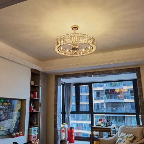 Modern Invisible Blade Fan Light Crystal Chandelier for Living/Dining Room/Bedroom