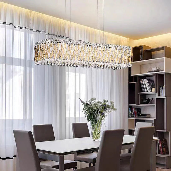 Extra Large Luxury Rectangle Crystal Pendant Chandelier for Living/Dining Room/Kitchen Island