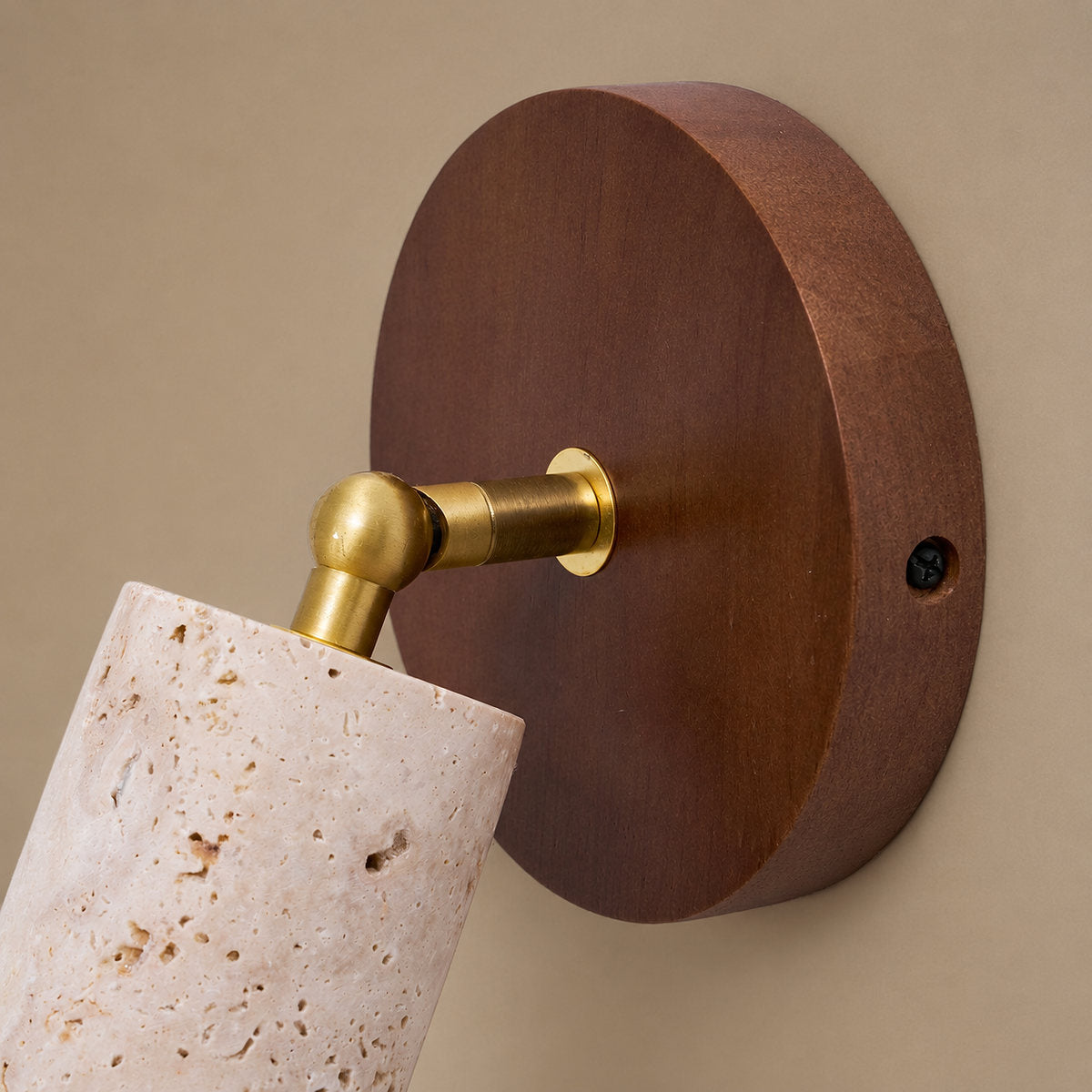 Solis Stone Spotlight, 2.6-Inch x H 6.3-Inch, Walnut Wood & Yellow Travertine, Warm Light for Bedroom & Living Room