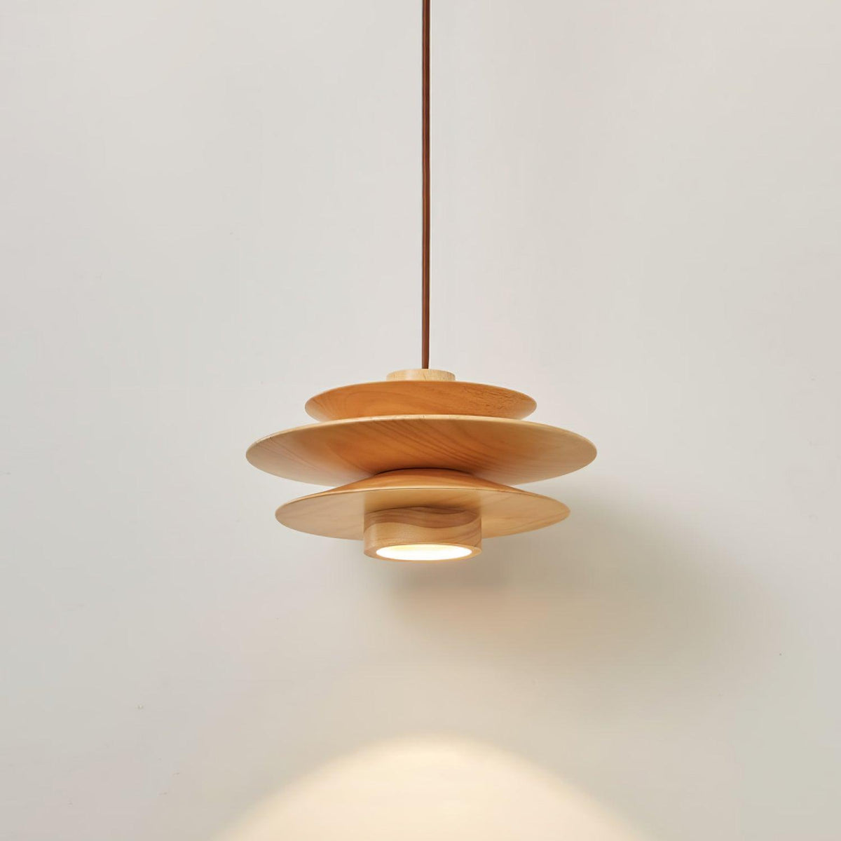Cascade Wooden Disc Pendant Light, 11.8-Inch x H 5.9-Inch, Nature wood for Dining Room & Living Room