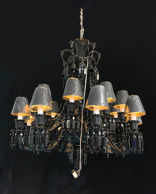Inspired 18 Lights Black Chandelier Crystal Lighting with Lampshades