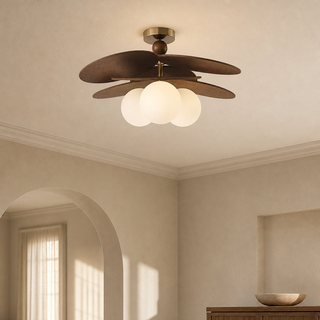 Aurelian Bloom Ceiling Fan Light, 19.7~23.6-Inch x H 11.8-Inch, Dark walnut & White for Living Room