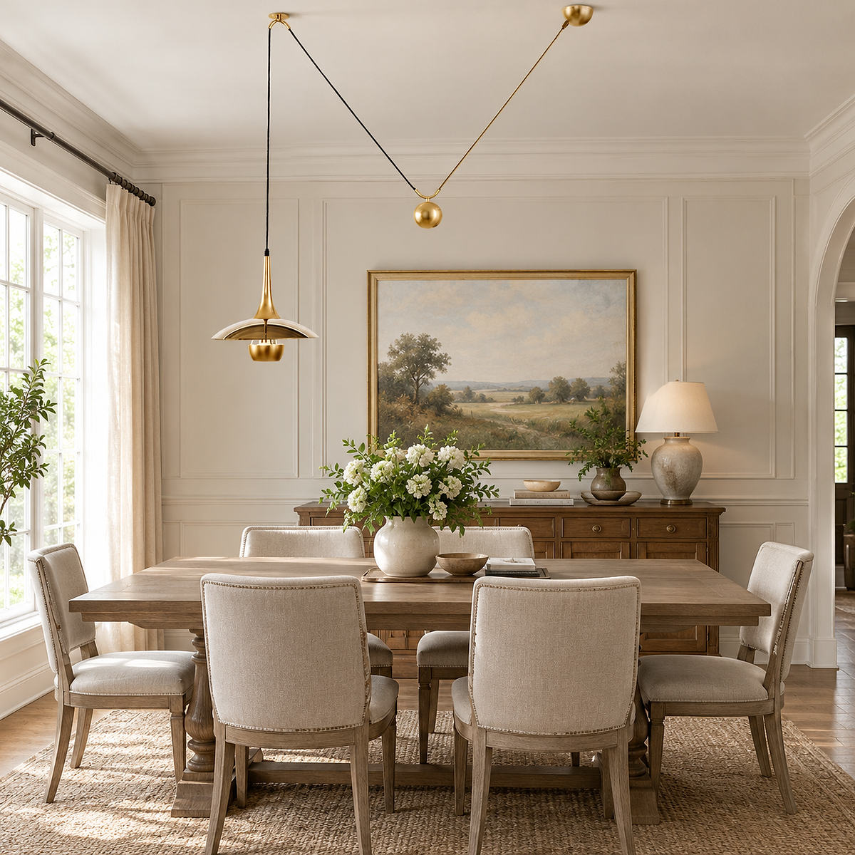 Adjustable Metal Counterweight Pendant Light for Dining Room & Living Room