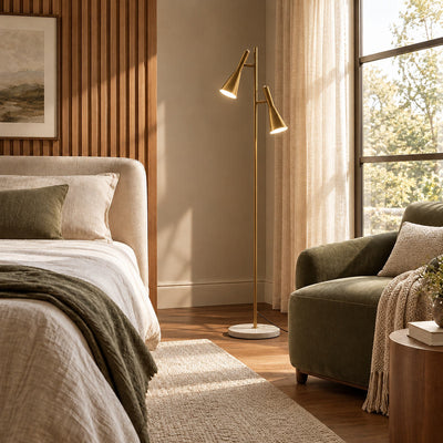 Marble and Iron Floor Lamp with Rotating Shade