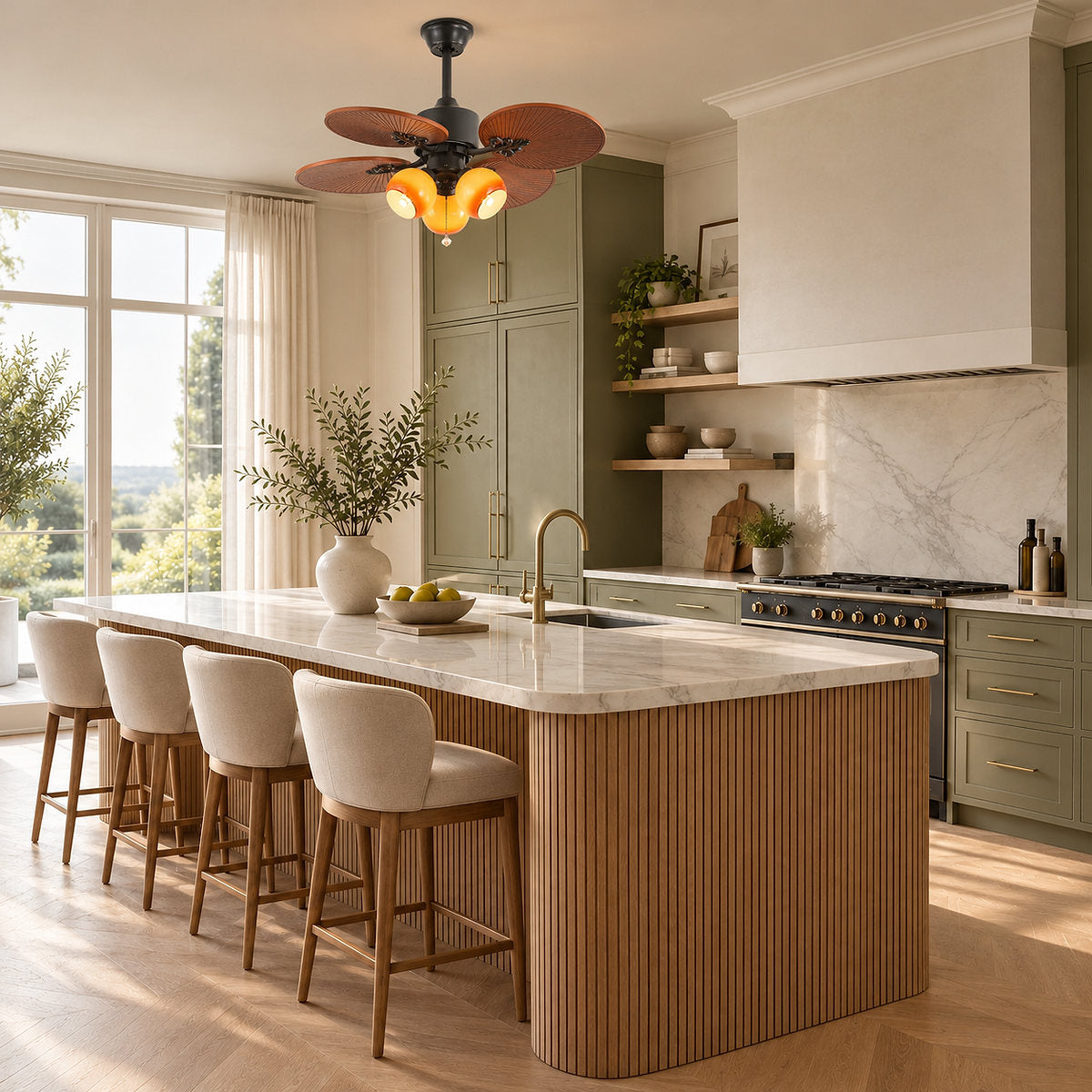Tricolordeer Island Wooden Ceiling Fan Light