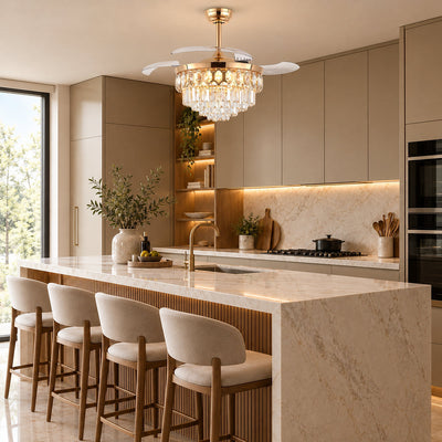 Crystal Chandelier Retractable Blade Ceiling Fan