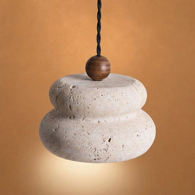 Walnut and Travertine Pendant Lamp Yellow Travertine for Dining Room & Living Room