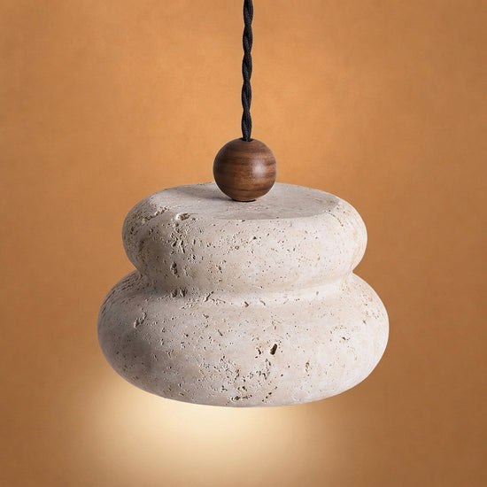 Walnut and Travertine Pendant Lamp Yellow Travertine for Dining Room & Living Room