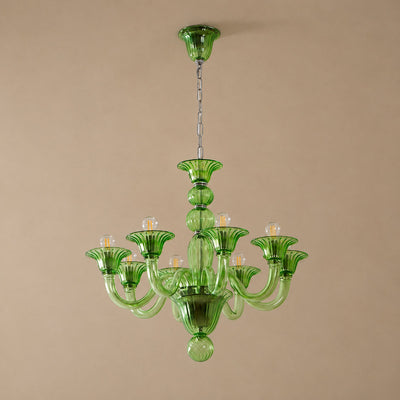 Liquid Green Hand-Blown Glass Chandelier