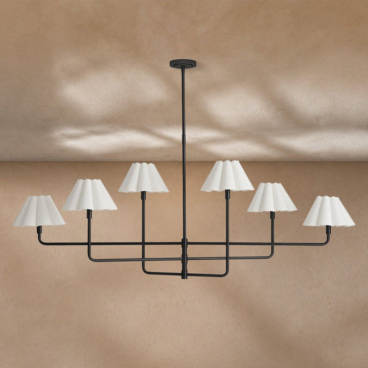 Polara white linen Chandelier(Blackened Brass)