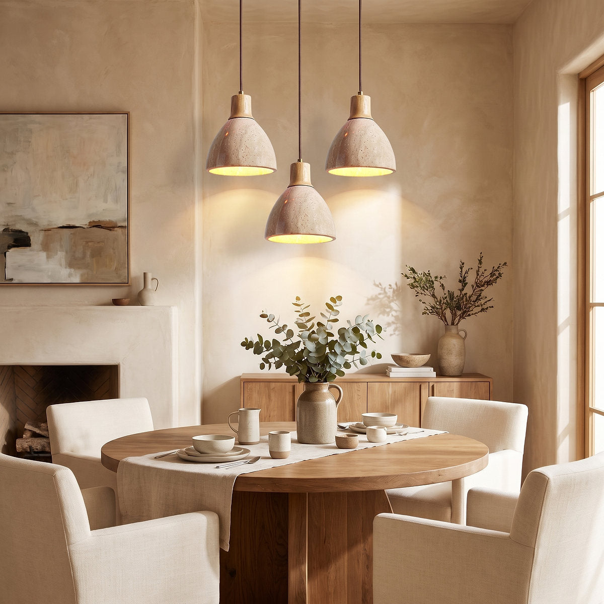 Nerio Pendant Light, 5.9-Inch x H 6.7-Inch, Dark walnut & Yellow Travertine for Dining Room & Living Room