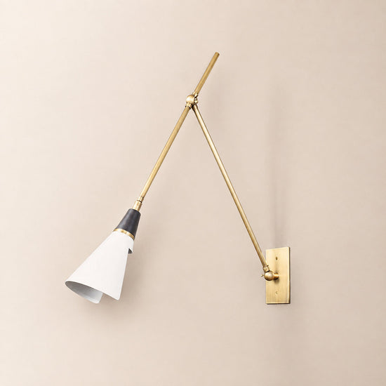 Magari Wall Lamp, L 29.1-Inch x H 26-Inch, White & Black & Brass for Living Room