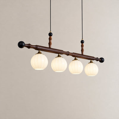 Walnut Linear Pendant with Opal Glass Globes