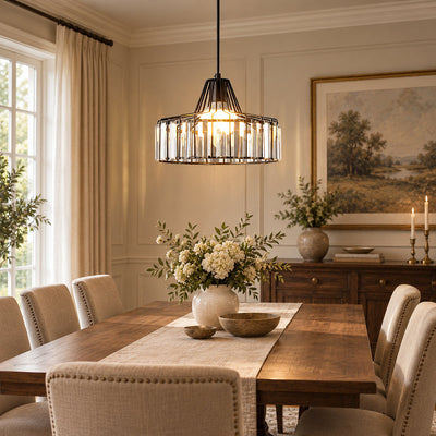 Round Crystal Drum Pendant Light for Dining Room & Living Room