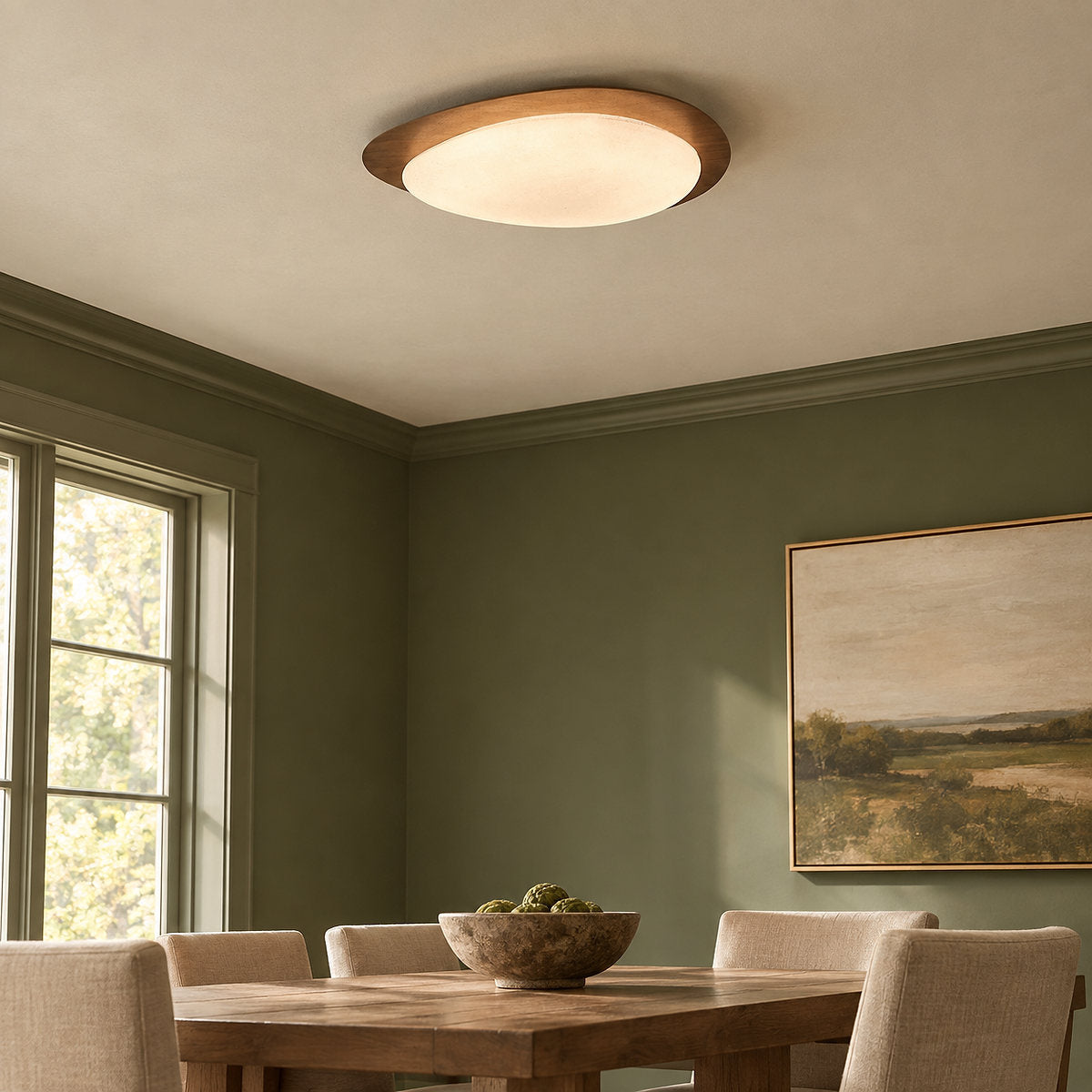 Pebble Metal Ceiling Light, 11.8~22.8-Inch x H 3.1-Inch, Artistic Walnut Grain Effect, Triac Warm Dimming for Living Room
