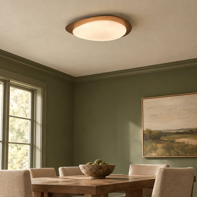 Pebble Metal Ceiling Light, 11.8~22.8-Inch x H 3.1-Inch, Artistic Walnut Grain Effect, Triac Warm Dimming for Living Room