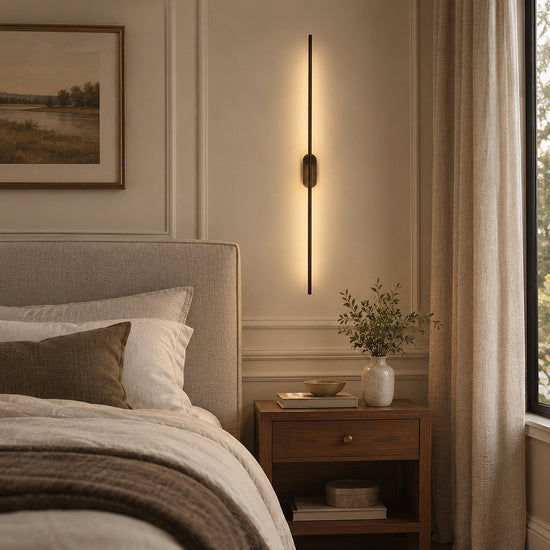 Stick Shaped Metal Wall Lamp, L 2-Inch x W 3.1-Inch x H 23.6~37.4-Inch, Brass, Triac Warm Dimming for Living Room