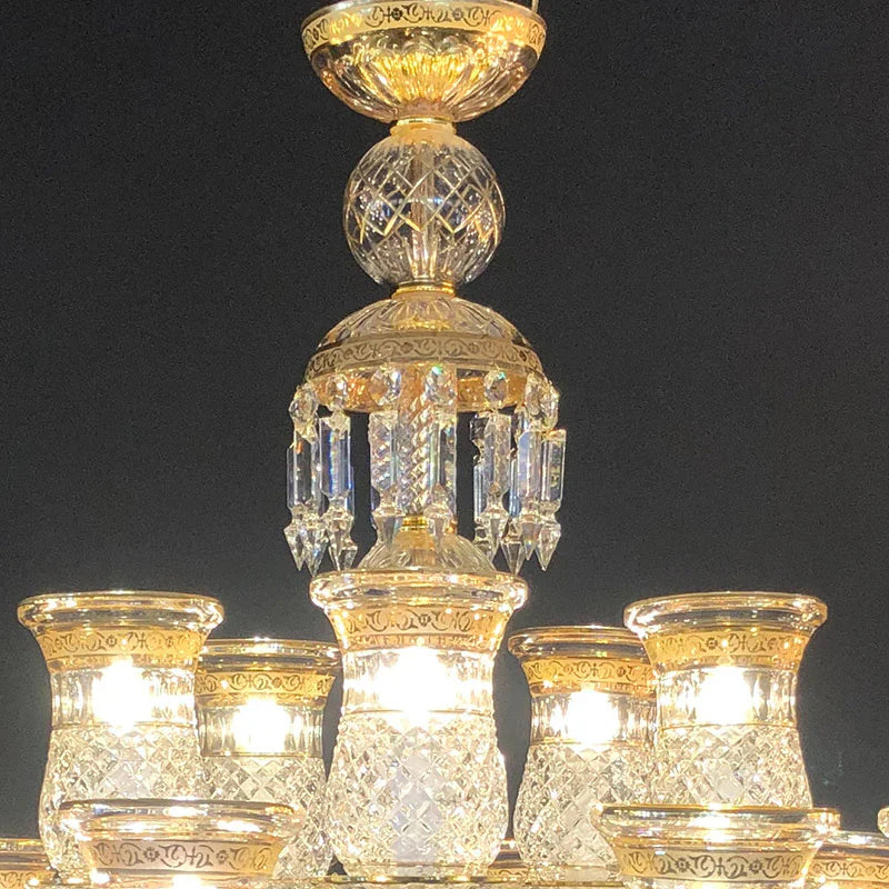 15 Lights Crystal Chandelier Gold & Clear Crystal Lighting