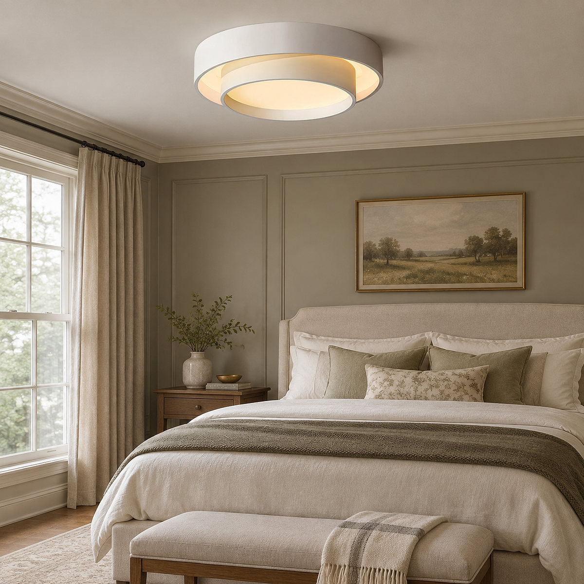 Melody Ceiling Light, 15.7-Inch x H 5.5-Inch, White, Warm Light for Living Room & Bedroom