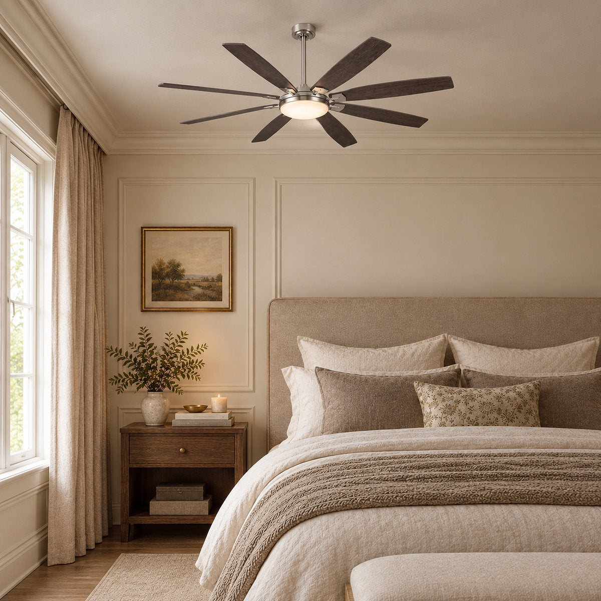 Eight-Blade LED Disc Ceiling Fan in Walnut