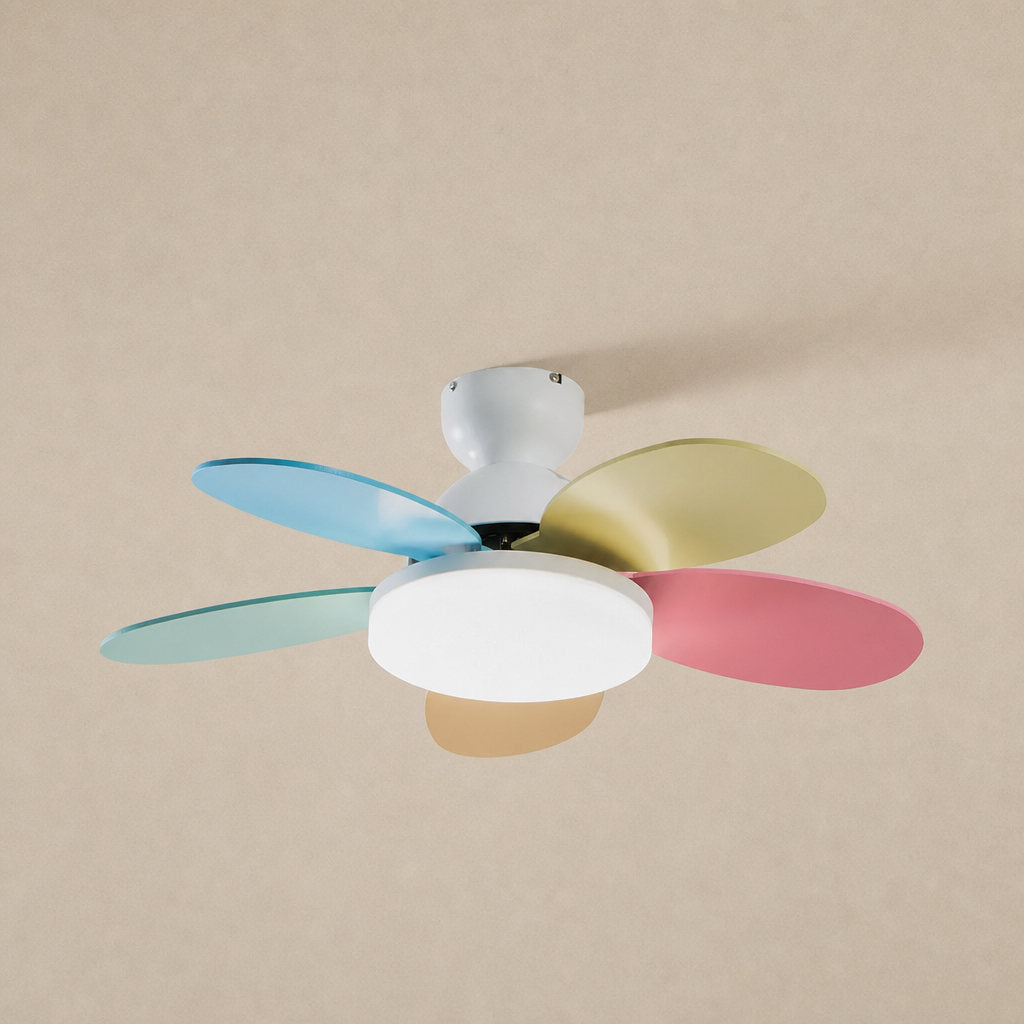 Petalo Ceiling Fan Light, 35.4-Inch x H 11.0-Inch, Green & Wood Grain, Warm Light for Living Room