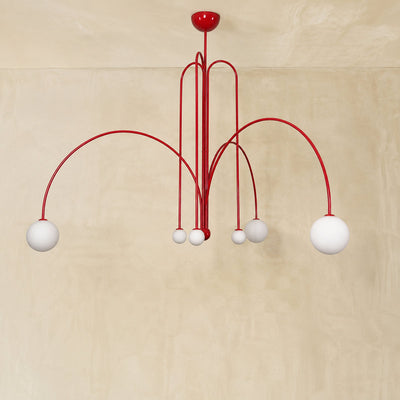 Sculptural Multi-Head Nickel and Glass Chandelier