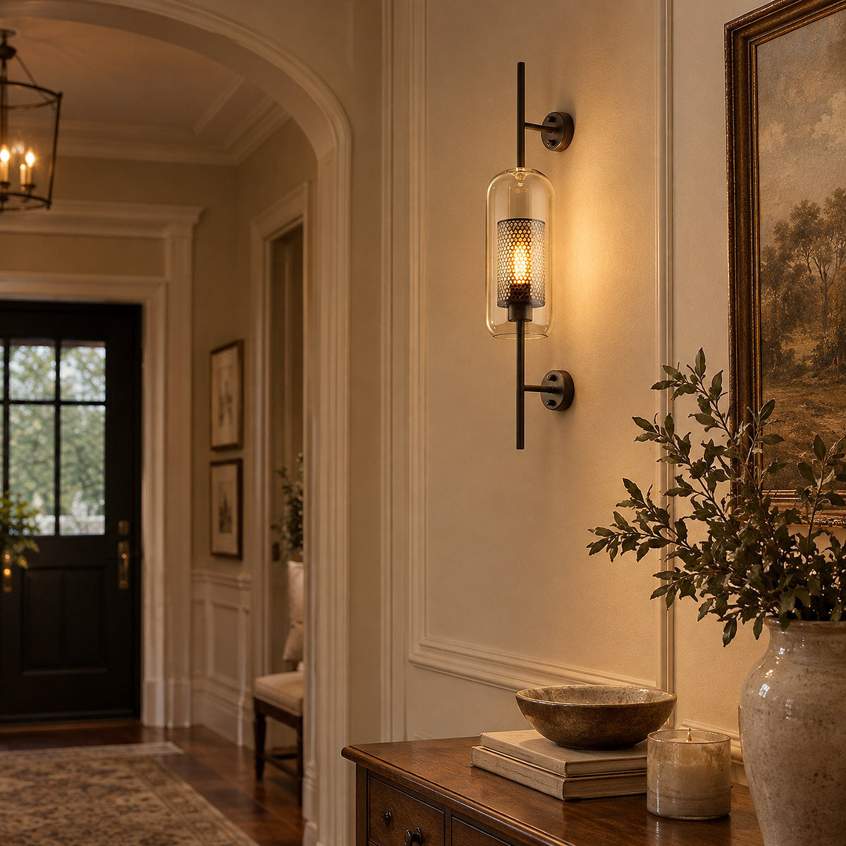 Chiswick Glass Wall Lamp, 5.1~9.8-Inch x H 21.6~30.7-Inch, Copper plating for Living Room & Dining Room