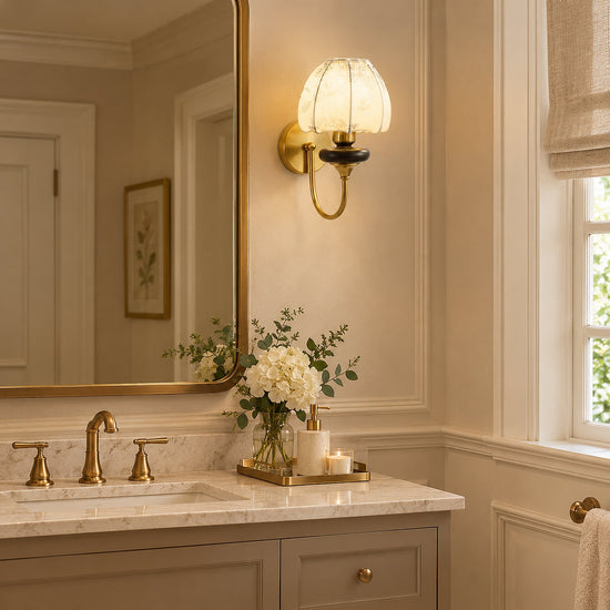 Amelie Floral Wall Lamp, L 9.4-Inch x W 7.1-Inch x H 12.6-Inch, Gold & Beige for Living Room