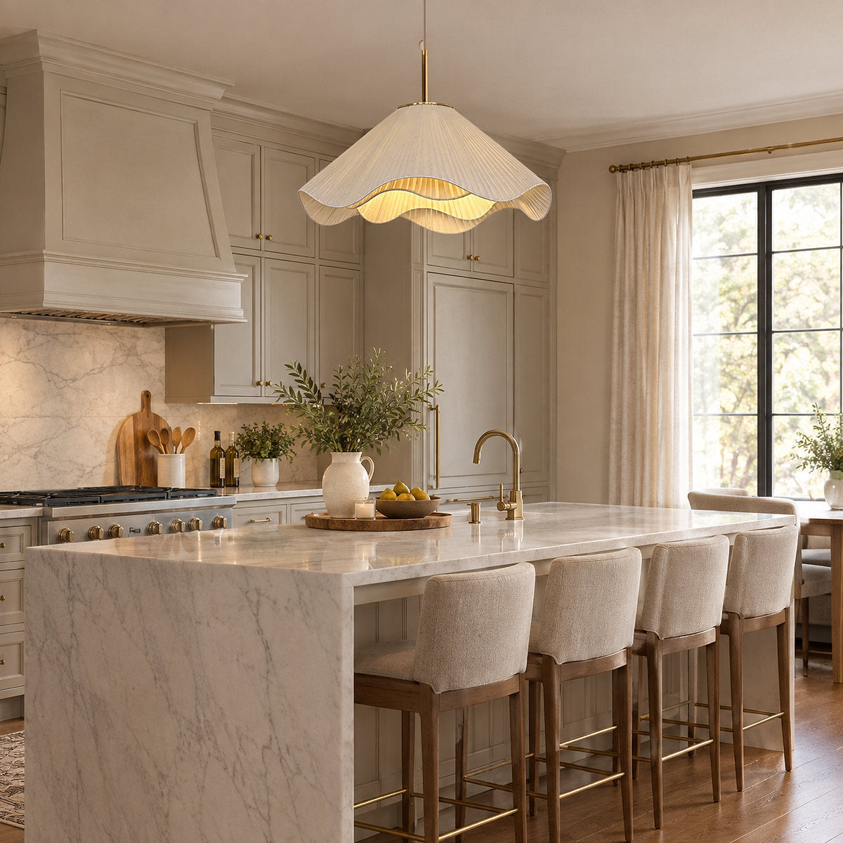 Elara Pendant Light, 15.7-Inch x H 59-Inch, Beige & Gold for Dining Room & Living Room