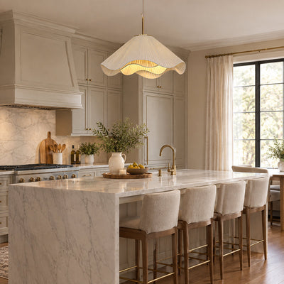 Elara Pendant Light, 15.7-Inch x H 59-Inch, Beige & Gold for Dining Room & Living Room