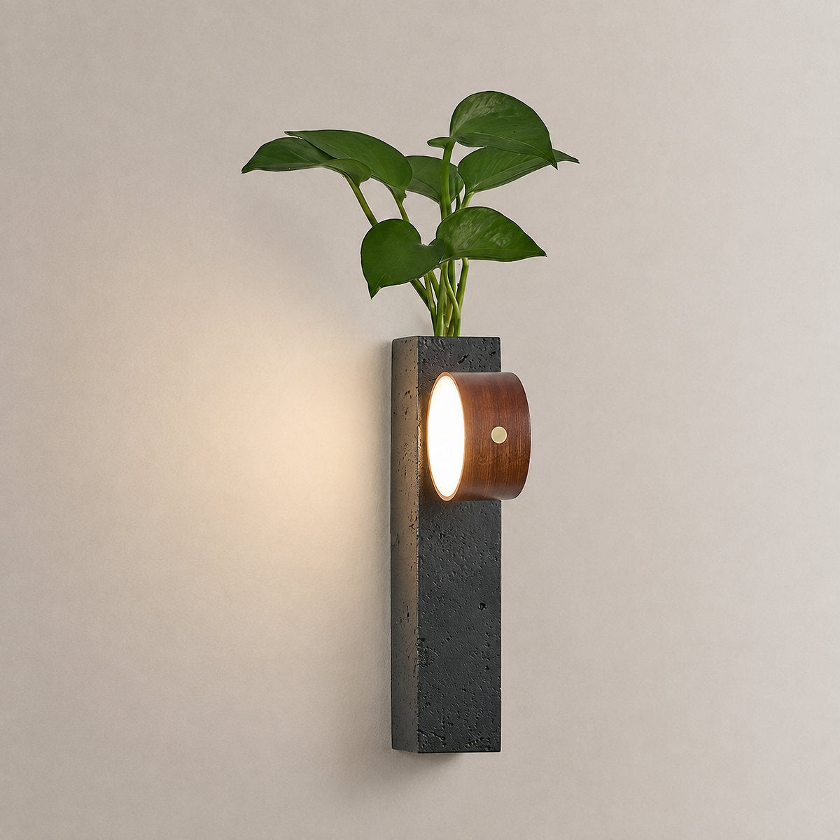 Verde Beam Rechargeable Wall Lamp, 2.8-Inch x H 9.1-Inch, Dark walnut & Black Travertine, Warm Light & USB Charging for Bedroom & Living Room