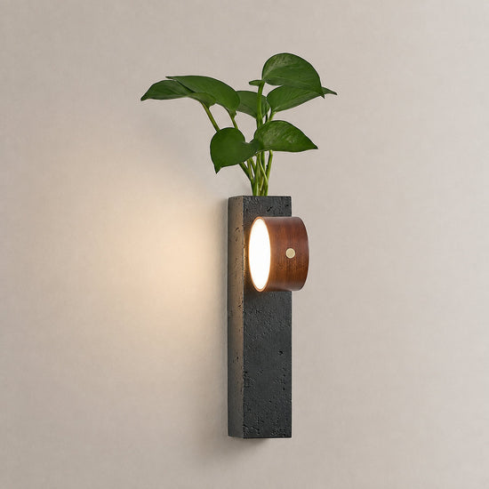 Verde Beam Rechargeable Wall Lamp, 2.8-Inch x H 9.1-Inch, Dark walnut & Black Travertine, Warm Light & USB Charging for Bedroom & Living Room