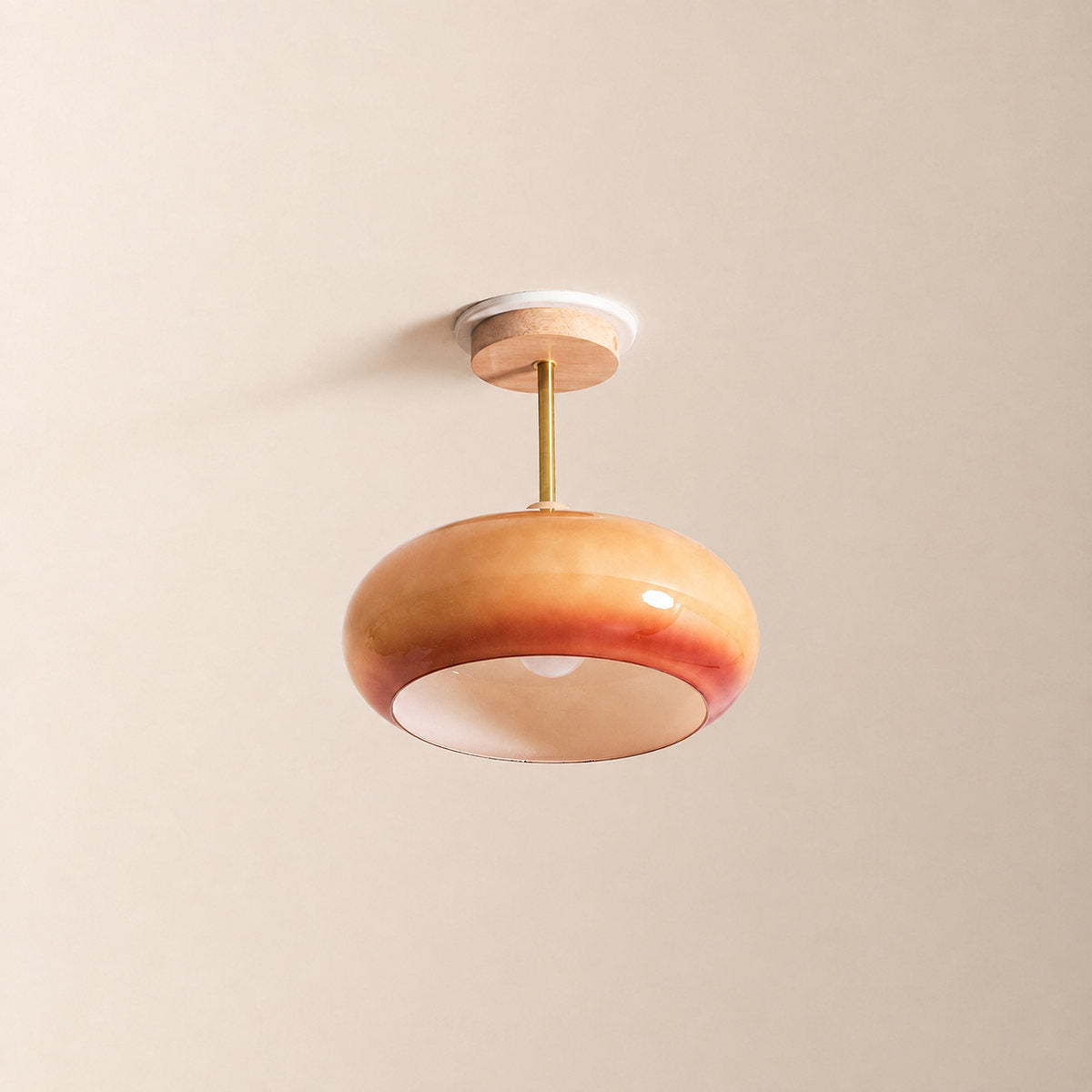 Plafonnier Ceiling Light, 11-Inch x H 11-Inch, Natural wood & White for Living Room